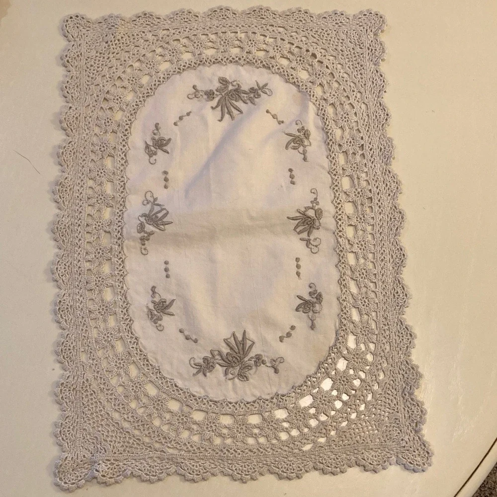 Crochet Round Tablecloth Placemat Napkin‎ Set for 10 Cottagecore French Country